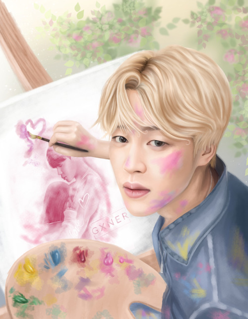 the lovely painter, Jimin---DIGITAL ART-ART ON:Instagram: @/_gxner_twitter: @/gxner_artredbubble! se