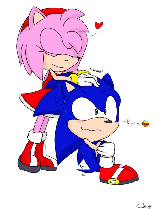 loveandpeace255: elyzahere:  Commission I did on DeviantART~ Poor Sonic can’t help himself..xD  Amy 