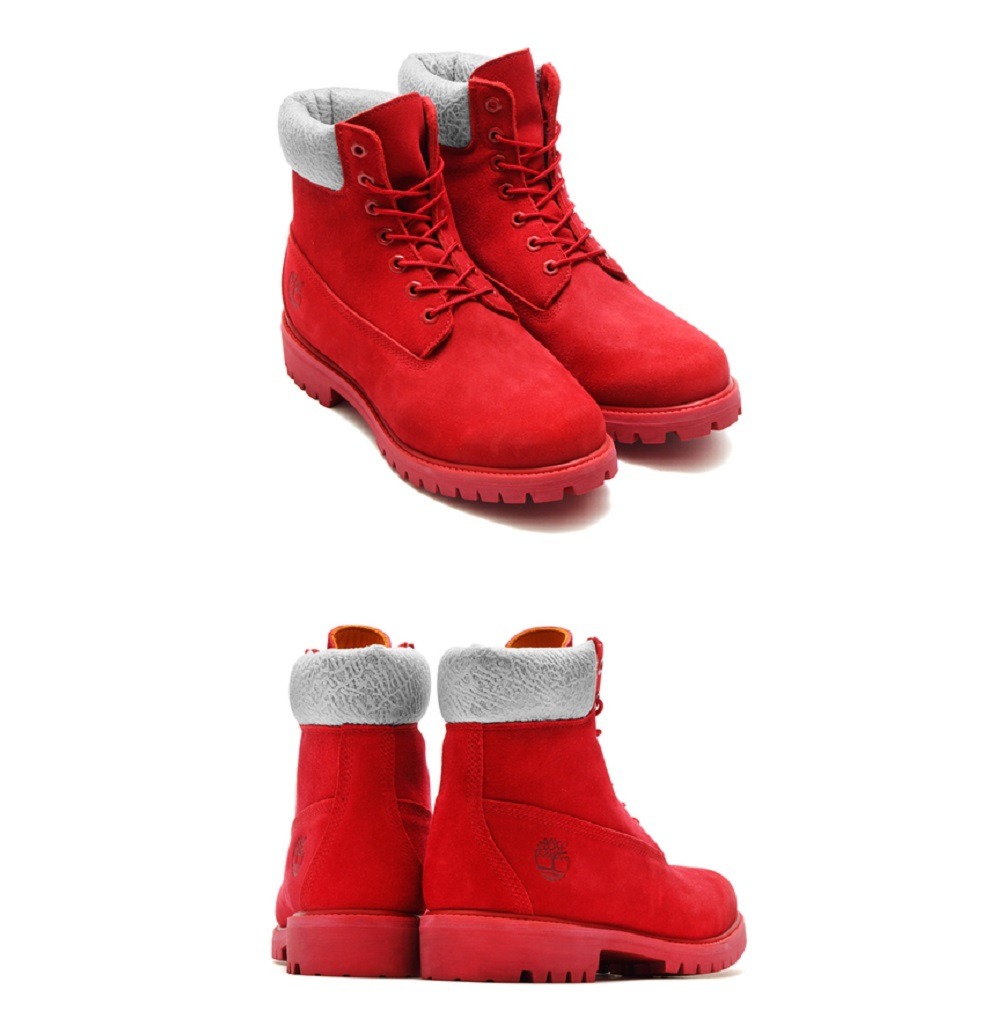 red timberland boots with fur