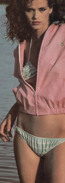 Gia Carangi wearing Ralph Lauren jacket ($78) & bikini ($24)Vogue US, November 1980Photographed 