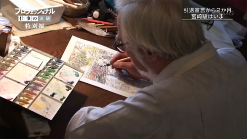 ca-tsuka:  Hayao Miyazaki is drawing a new manga.(stills from NHK “Professional Shigoto no Ryugi” tv show aired yesterday)