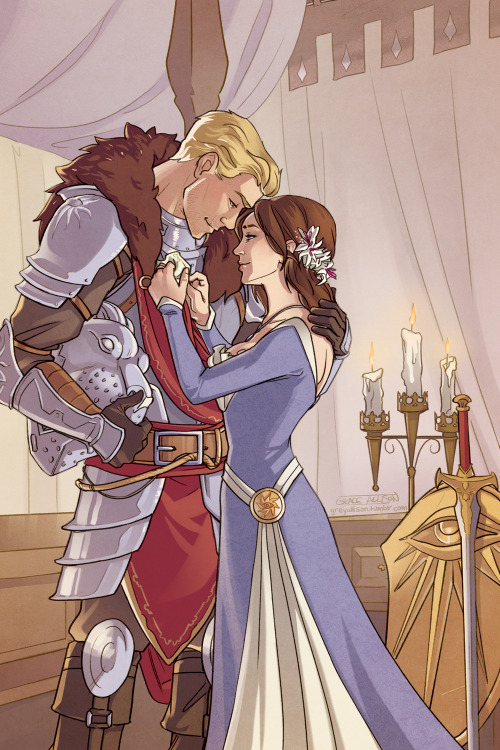 greyallison:Aurelie Trevelyan and Commander Cullen stealing a private moment. Commissioned by the lo