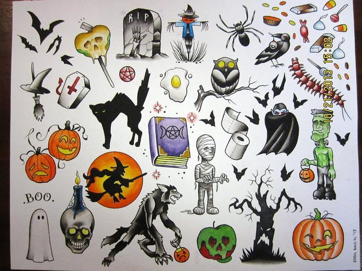 Tattoo Flash Sheet Halloween Art Board Print for Sale by Caseychaotic   Redbubble