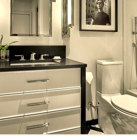 Contemporary Bathroom ChicagoInspiration For A Mid-sized Contemporary 3/4 Gray Tile Single-sink Bathroom
