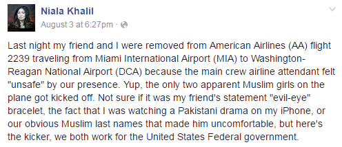 Two American Muslim Girls were kicked off the flight because the airline attendant felt unsafe with them on board.