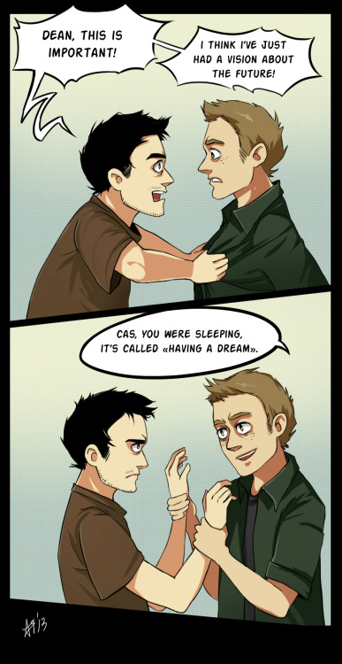 all-things-canon: Castiel’s first experience in falling asleep as a human