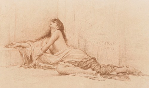 La douleur / The Sorrow. 1892.Art by Charles Brun.La Douleur Comme un lys éclatant que l'orage a flé