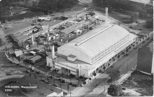 Messuhalli (Exhibition Hall) at Helsinki from the air (1935).  This hall would be used during the 19