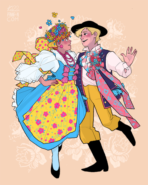 pannan-art:My Silesian LGBTQ+ series in one post.LGBTQ+ people in traditional Silesian clothing and 