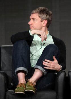 fyantagonist:  Martin Freeman of the television show ‘Fargo’ speaks onstage during the FX portion of the 2014 Television Critics Association Press Tour at the Langham Hotel on January 14, 2014 in Pasadena, California[HQ] 