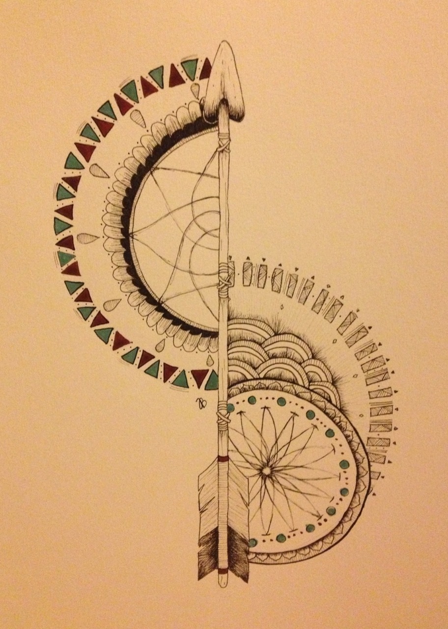 arbynielle:  Some Native American inspired detail. Pencil, micron pen, and watercolor.