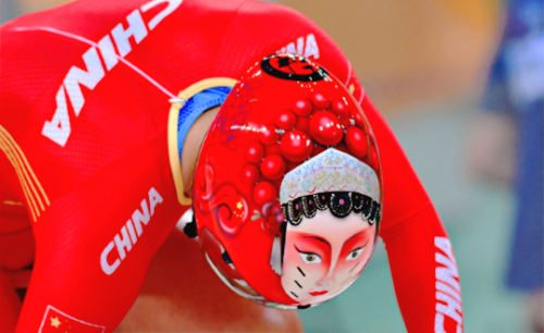 neymerjr: The helmet of Team China during the women’s Team Sprint qualifying track cycling event a