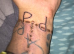 Figured I’d tat myself a past recollection/memory of my life/persona so I tatted the letters P d since they can be read the same way both upside down and right side up and why those two letters you ask? (Psychodandy) used to be my alias/screename until