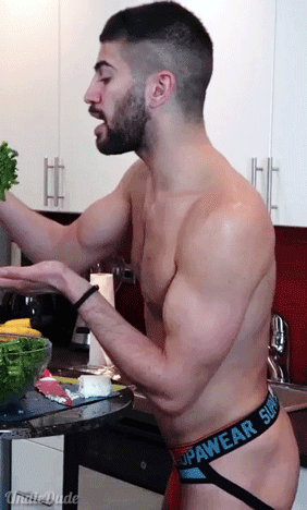 undiedude2:Richard Making a Healthy Salad for My Naked Kitchen
