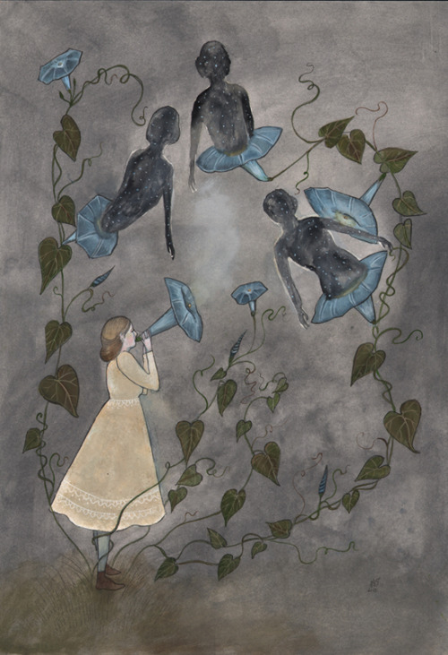 Morning Glory Call Watercolor, gouache, and pen on paper, 2013 by Kelly Louise Judd