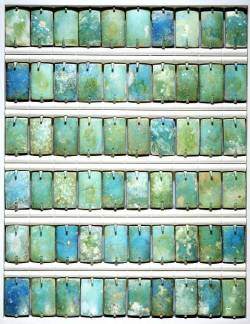 10  Faience wall tiles from the funerary apartment of King Djoser in the step pyramid at Saqqara. Made in Egypt, c.2690-2670 BC (source).