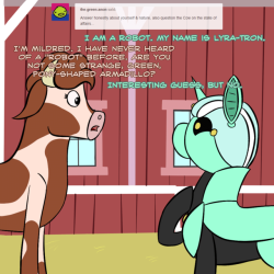 ask-omegacoder:                Lyra-tron, you are confusing the cud out of your new friend! And also recent followers!! We Repair Ponies #307  To be fair, cowsnoot is begging for booping o3o