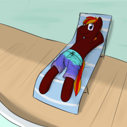 Sunset Runner enjoying a nice time sprawled out on a deck chair. Stream Request