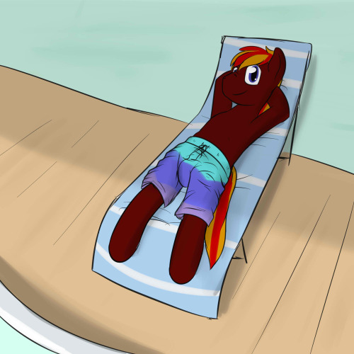 Sunset Runner enjoying a nice time sprawled out on a deck chair. Stream Request