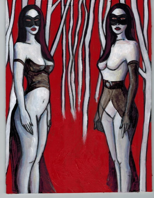 domiane: Night tale n°9 the evil goddesses, oil on wood, jan 2013 by www.domiane.com