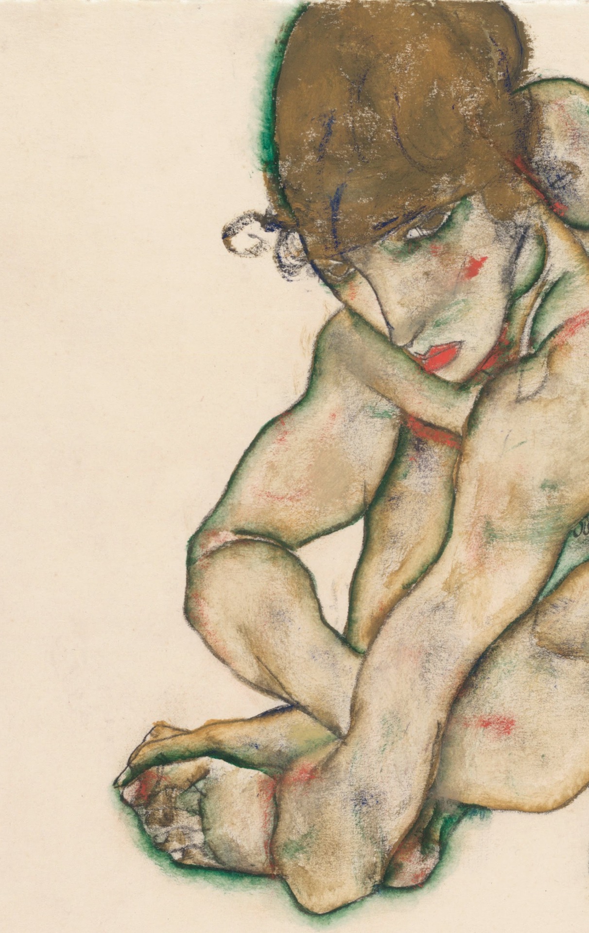 paintmedownsir:  tierradentro:  “Crouching Nude Girl“ (detail), 1914, Egon Schiele.