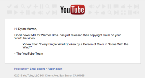 Wow. Warner Bros released the copyright claim.