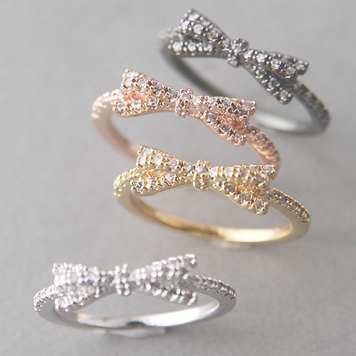 CUBIC ZIRCONIA SPACKLING RIBBON BOW RING ROSE GOLD BOW JEWELRY