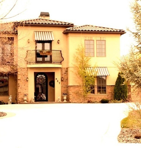 Stucco - Mediterranean ExteriorInspiration For A Mid-sized Mediterranean Beige Two-story Stucco Exterior