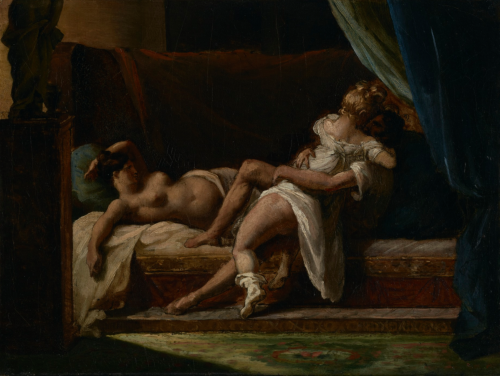 A passionate, intimate painting of three lovers. The only known erotic painting by Th&eacu