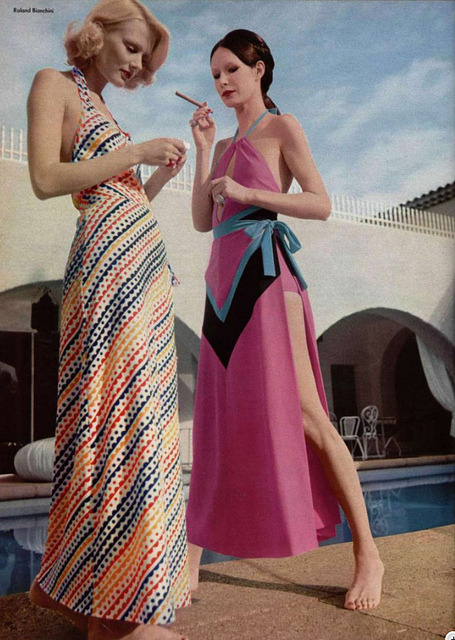 Year: 1973Model(s): *, *. Photographer: Roland Bianchini (L'Officiel) Designer(s): Guy Laroche, Jean