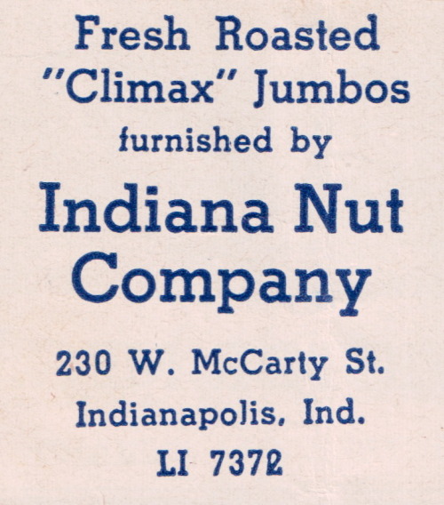 mudwerks:  Indiana Nut CompanyScanned from a 1940s Indianapolis Indians program.