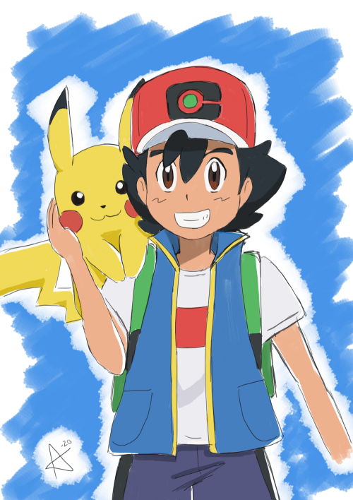 aleira-art:  Thought I’d draw something new to celebrate 1 Year Anniversary of Satoshi becoming a Champion! Happy #NationalAshKetchumDay! :D 