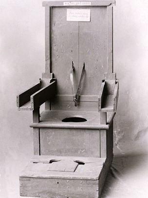 Restraint chair for violent patients This chair was used to control violent patients