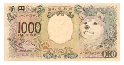 Concept Japanese banknotes with shiba by artist Ponkichi is now available as cute merchandise.