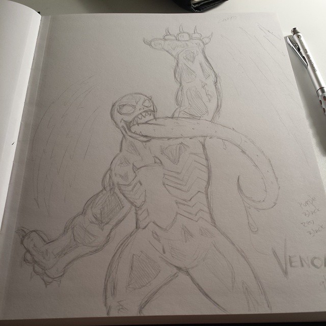 #venom I wanted to draw something more “animated” and “fluid” but settled into this. I’m content with this. #cartooning #superheroes #marvelcomics #spiderman