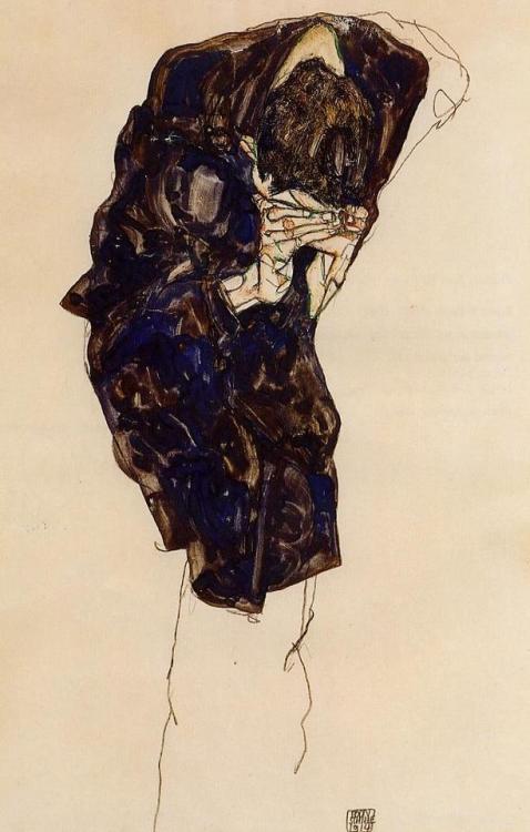 artist-schiele:Man Bencind Down Deeply, 1914, Egon Schiele