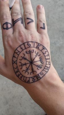 heathentattoos:  Tattoo belongs to my boyfriend @skol-fenrirson1369 on Tumblr.  ᛟ Heathen Tattoos ᛟ  