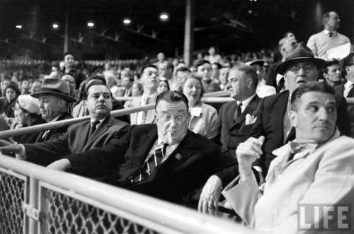 Walter O’Malley takes in a Los Angeles Angels game(Ralph Crane. 1957)