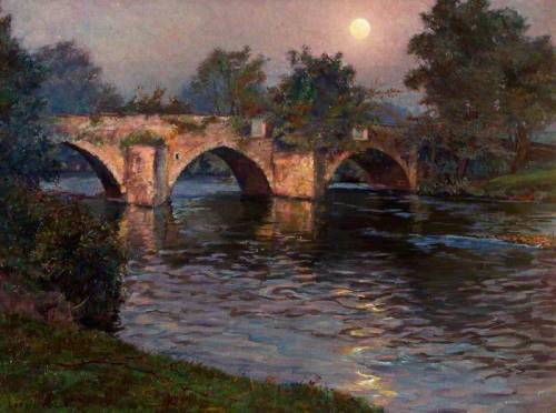 Three-Span Stone Bridge over a River by Moonlight  -  Lionel WaldenAmerican , 1867-1933Oil on canvas