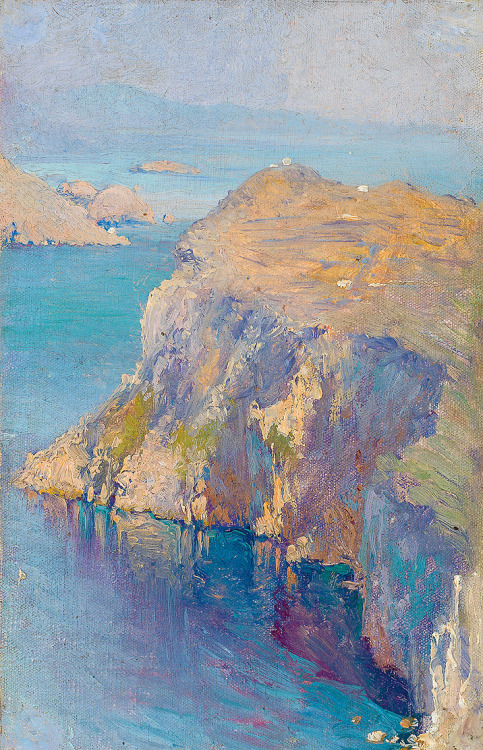 pintoras: Emilie Mediz-Pelikan (Austrian, 1861 – 1908): View of the cliff in Luino on a sunny 