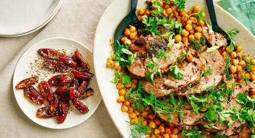 Herbed Braised Lamb Shoulder with ChickpeasSTUFFFor the lamb and chickpeas:One 3- to 4-pound boneles