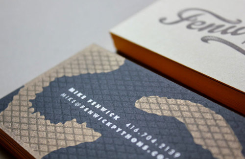 Cool Letterpressed business card for Fenwick Pythons, design by J Fletcher