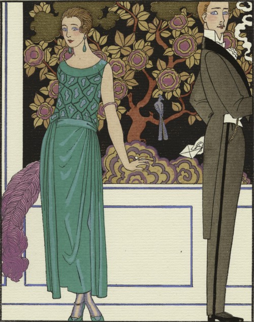 Georges Barbier (French; 1882–1932)La Premiere Imprudence. Robe du soir, De Beer = The First Indiscr