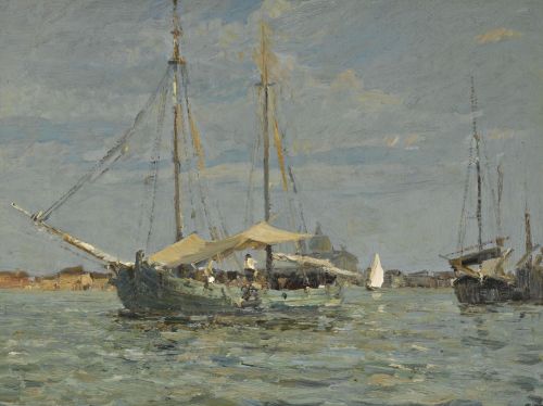 pintoras:Emma Ciardi (Italian, 1879 - 1933): The green fishing boat (1927) (via Sotheby’s)