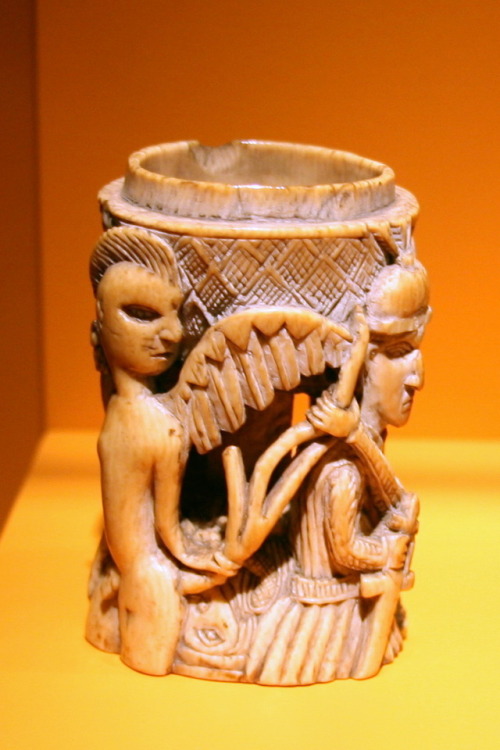 Ivory salt cellar of the Edo people, Kingdom of Benin (in present-day Nigeria), in the Bini-Portugue