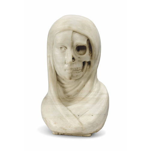 funeral:  19th century carved marble vanitas bust
