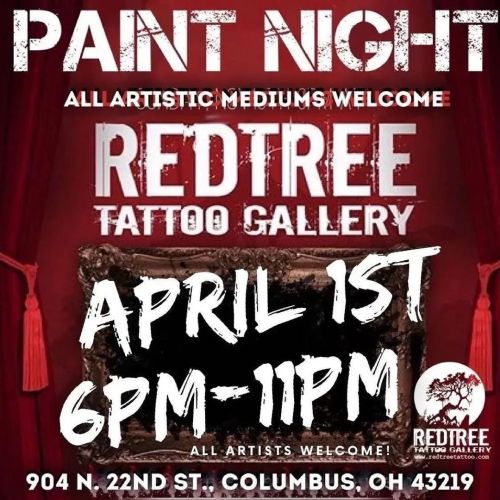 Not long yet!! Get ready artists, the next @redtreetattoo paint night is this April 1st from 6 PM until 11 PM. Make sure you bring your art supplies and any drinks you’d like!
We’re excited for yet another “Paint Night” from 6pm-11pm at the huge...