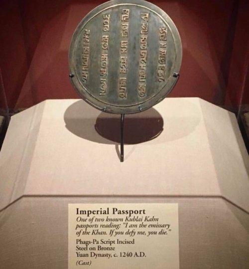 doctorblainewilliams:qsy-complains-a-lot:historyarchaeologyartefacts:Imperial passport of Kublai Kha