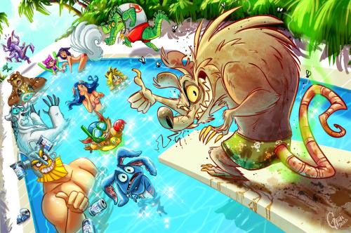 genevievetsai:  This is a continuation of my previous post (had to break them up due to the post size limit), but here are a few more League of Legends illustrations I did for Riot last year! Twitch’s Pool PartyTwitch was one of the first Champions