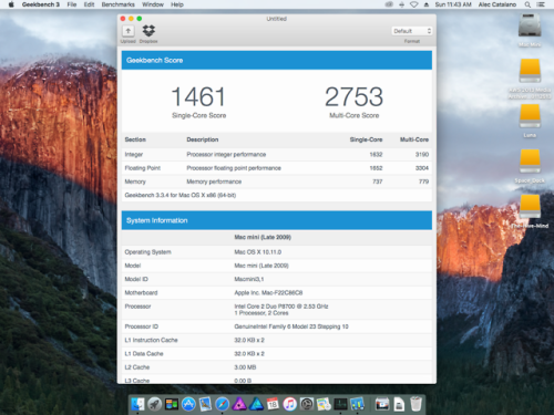 Mac Mini GeekBench Scores